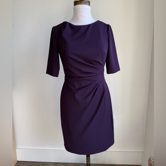 BETSEY JOHNSON PLUM PURPLE SHORT SLEEVE PROFESSIONAL MIDI DRESS SIZE 0 - Picture 8 of 8